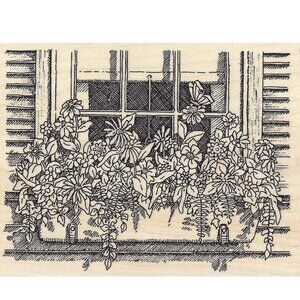 Impression Obsession Window Box Flower Wood Mounted Large Rubber Stamp H1741